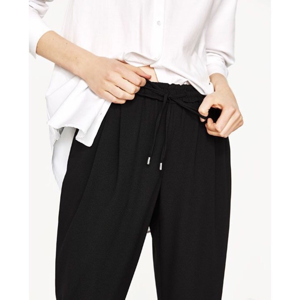 Zara Drawstring Basic Collection Black Pants - image 3
